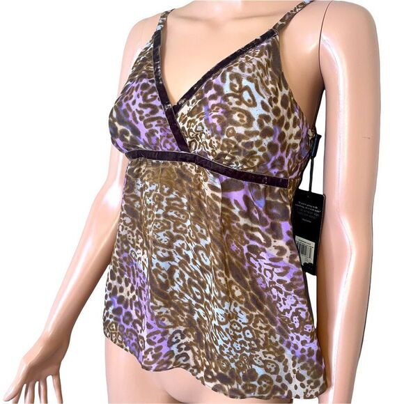 Daisy Fuentes tank blouse cheetah print blouse SZ Small purple/brown/black top - Picture 1 of 10